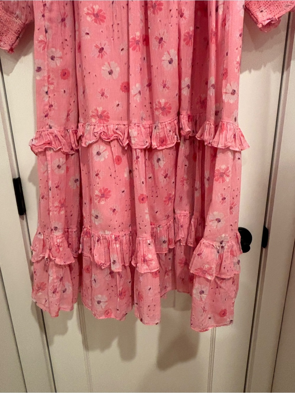 LoveShackFancy Miri Dress Coral Blaze Pink Floral Smocked Ruffled Hem Womens XL - Picture 9 of 16